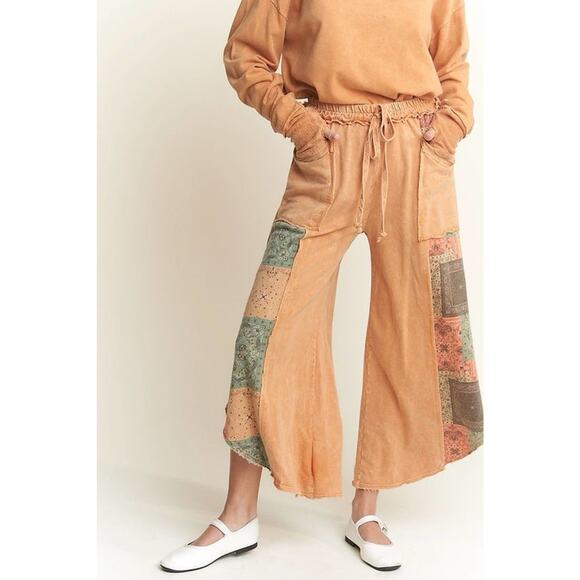 J. HER Wide Leg Pants Womens Size M Patchwork Boho Hippie Festival Relaxed - Picture 1 of 8